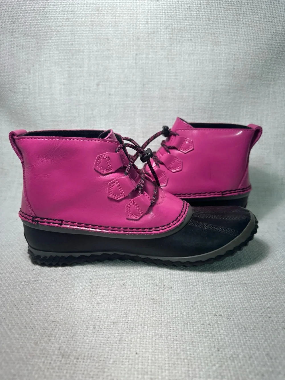 Sorel Out N About Duck Boots Women's Sz 6 Black Pink Rubber Rainboot